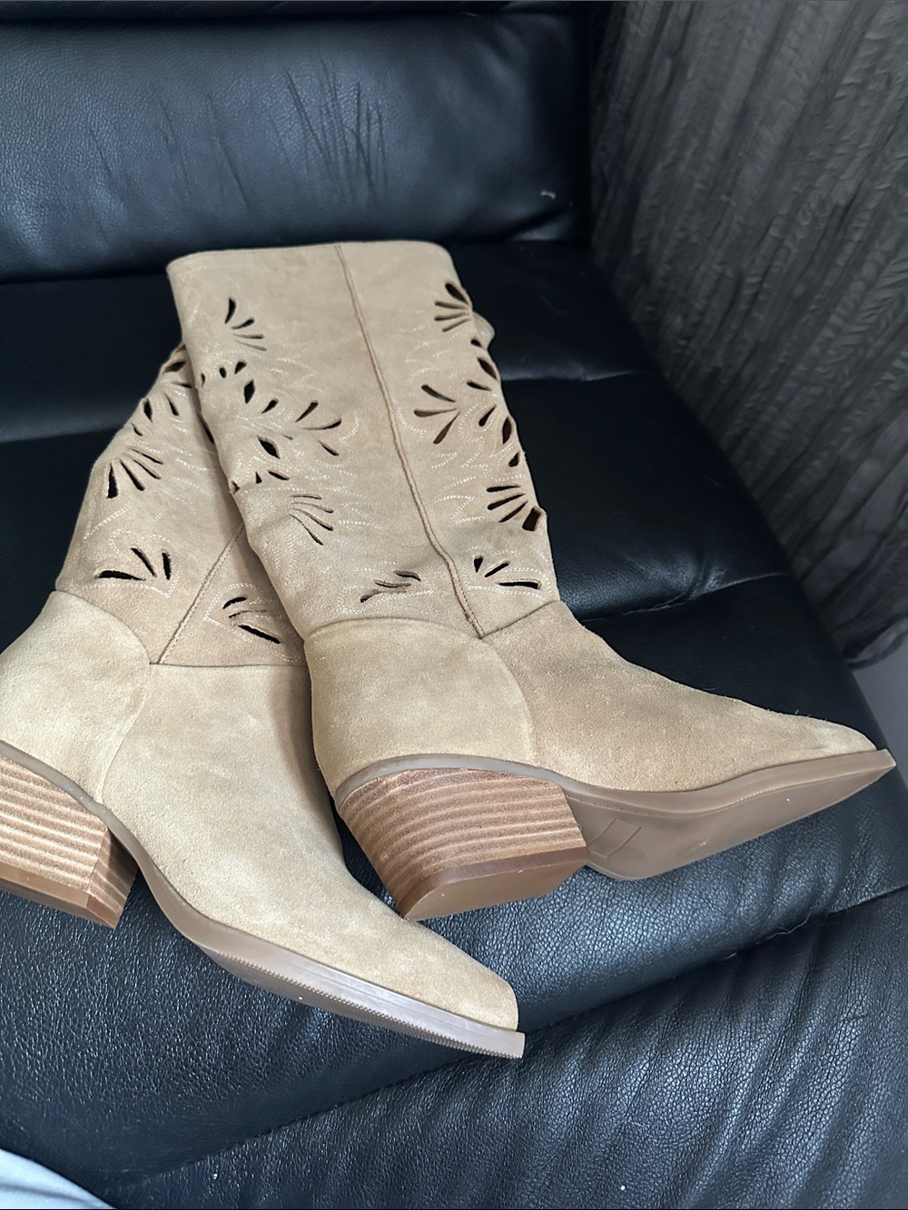 House of Harlow 1960 Beige Tan Suede Over-the-Knee Cutout Boots - Picture 3 of 6